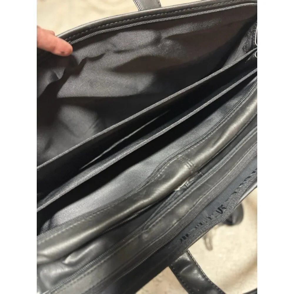 Leather attache briefcase Expandable messenger bag with handle & shoulder strap‎